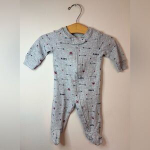 Carters | Gray Baby One Piece Footie Sleeper with Heart & Love Print | 3 Months